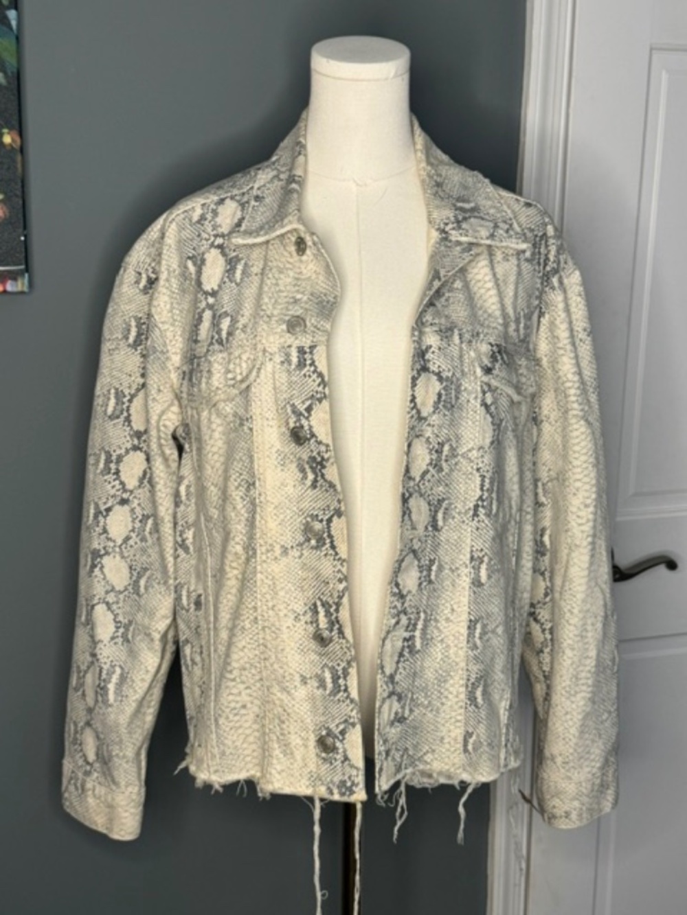 Free People Snakeskin Print Denim Jacket – Size Small